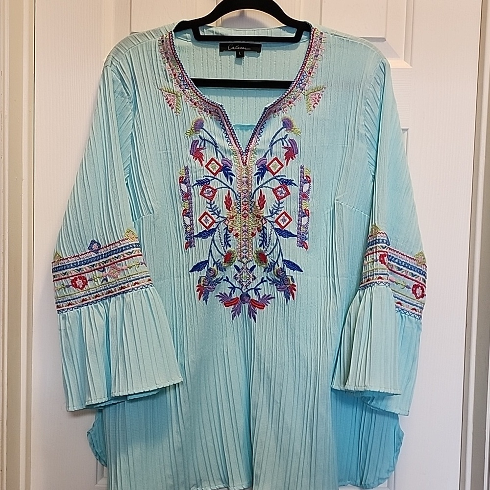 Colorful  V-Neck Blouse Boho style sz Large